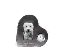 berger anglais ancien - horloge en cristal avec photo de chien, étagères en forme de cœur avec horloge, horloge sur pied personnalisée de la marque Art-Dog