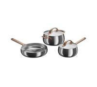 BergHOFF Home Set de 5 casseroles en acier inoxydable, casserole 16 cm, faitout 20 cm, poêle à frire 24 cm, sans ni PTFE, poignées or rose, Warm Blush