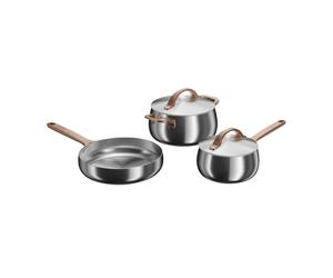 BergHOFF Home Set de 5 casseroles en acier inoxydable, casserole 16 cm, faitout 20 cm, poêle à frire 24 cm, sans ni PTFE, poignées or rose, Warm Blush