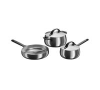BergHOFF Home Set de casseroles en acier inoxydable 5 pièces, poignées noires, sans PTFE, pour tous les types de cuisinières