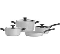 BergHOFF Leo set de 7 poêles, anti-adhésives, induction, blanc, aluminium recyclé, revêtement céramique, avec couvercles en verre, poignées Cool-Touch