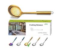 Berglander cuillère d'écumoire en or, passoire en or en acier inoxydable, écumoire de cuisson en or avec placage en titane, cuillères à fente, écumoire de cuisine pour la cuisson, cuillère à tamis