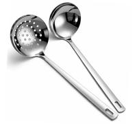 Berglander Ecumoire Cuisine et louche inox 2 pièces, écumoire de araignée cuisine, cuillères à fentes pour égoutter les pâtes/cuisine/friture, servir soupe/sauce, ustensiles de cuisine en métal