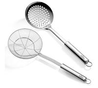 Berglander Ecumoire Cuisine inox 2 pièces, écumoire de araignée cuisine, cuillères à fentes pour égoutter les pâtes/cuisine/friture, ustensiles de cuisine, passoire en fil, cuillère à pâtes
