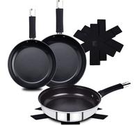 BERGNER BASTER - set de 6 poêles à frire en acier inoxydable 20 + 24 + 28 cm avec poignées creuses - tapis de protection inclus - poignées en silicone et anti-adhésives