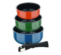 Bergner Click&Cook Lot de 3 casseroles Ø16Ø18Ø20cm Aluminium pressé en 3 couleurs + poignée amovible