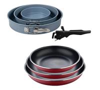 Bergner Click&Cook Lot de 3 poêles Ø18Ø20Ø24cm Aluminium pressé rouge avec manche amovible + lot de 3 moules à four ronds Ø12Ø18Ø22cm