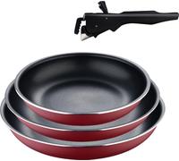 Bergner Click&Cook - Set de 4 poêles 18, 20 et 24 cm + poignée amovible - Aluminium pressé et antiadhésif - Pour tous les types de cuisinières et de fours - Poêle à frire