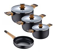 BERGNER EARTH BLACK - 7PC Pressed Aluminium Cookware - Induction - ILAG Premium Coating Non-Stick Coating - Wooden Handles - Handable