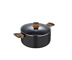 BERGNER Earth Black - Sucrepan de cuisine de 20 cm - Fabriqué en aluminium pressé avec des poignées en bois ergonomiques - Antiition - pour l'induction et toutes sortes de cuisines - Gray