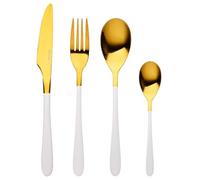 BERGNER Lisboa | Set de couverts en acier inoxydable | set de 16 pièces blanches et dorées | manches ergonomiques | facile à laver | lavable au lave-vaisselle | set de couverts | finitions métalliques
