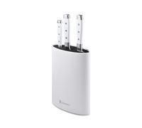 BERGNER NATURALLY - Set de 4 couteaux en acier inoxydable - Bloc inclus - Finition polie mate - Poignées en TPR blanc avec 3 rivets - Design sûr et élégant