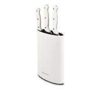 BERGNER NATURALLY - Set de 4 couteaux en acier inoxydable - Chef 20 cm, Santoku 17.5 cm, Multitasking 12.5 cm - Bloc de protection - Manche blanc soft touch - Lavage à la main recommandé