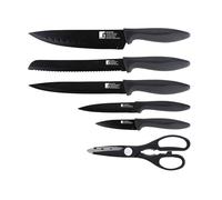 BERGNER OSAKA - Set 5 pcs Couteaux + Ciseaux - Acier Inoxydable Noir - Revêtement antiadhésif - Poignées ergonomiques - Facile à nettoyer