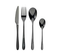 BERGNER PRAGA - Set de couverts 16 pièces en acier inoxydable - comprend 4 couteaux, 4 cuillères, 4 fourchettes, 4 cuillères - Finition noire élégante - Durable et élégant pour toutes les occasions