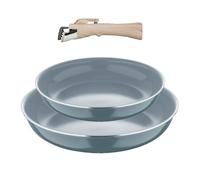 BERGNER - Set 2 Poêles (22+26 cm) avec Poignée amovible - Aluminium pressé - Revêtement intérieur gris - Compatible induction - Vert