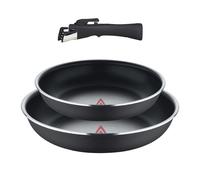 BERGNER - Set 3 Pcs Poêles à frire (22+26 cm) avec Poignée amovible - Aluminium pressé & Heat Dot - Revêtement essentiel ILAG - Noir