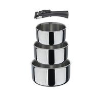 BERGNER- Set 4 Pièces Poêles avec Manche Amovible Acier Inoxydable Noir - Antiadhésif ILAG Essential - Brillant - Pour Toutes Les Cuisines
