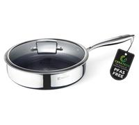 BERGNER STEELBLUE | Poêle à braiser hybride en acier inoxydable à trois couches, sans , 28 cm | Avec couvercle en verre |