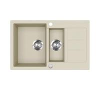 Bergström Evier "Seattle", Beige, 80x50cm | avec 2 éviers et espace de séchage, adapté à l'installation dans des plans de travail à partir de 90 cm de largeur