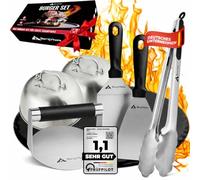 BERGVIBES Smash Lot de 6 hamburgers en acier inoxydable pour plancha, 2 cloches à hamburger, presse à hamburger, smasher, spatule à patty, pince à barbecue, set de hamburgers Smasher - Coffret cadeau