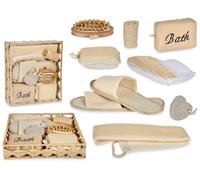 Berilo Panier en osier carré 30x6x30 cm pour salle de bain, 8 accessoires, couleurs assorties, marron (Set de 6)