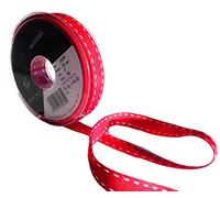 Berisfords Ruban Gros-grain surpiqué 15 mm, Rouge/Blanc