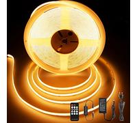 BERIXDEE Ruban LED COB 10m Blanc Chaud, 384 LEDs/m, 2700K, 24V, Largeur 8mm | Dimmable Bande LED avec Telecommande et Alimentation pour Cuisine, Salon, Chambre, Interieur, 9w/m, CRI 92, Sans points
