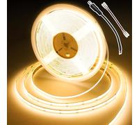 BERIXDEEP Ruban LED COB 10m, 384 LEDs/m, 9w/m, 24V 2700K Bande LED avec Connecteur, Largeur 8mm, CRI 92+, Ruban LED Banc Chaud pour Chambre à Coucher, Cuisine, Miroir, Armoire (sans Alimentation)