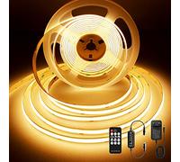 BERIXDEEP Ruban LED COB 5m, 480LEDs/m, 2700K Bande LED Dimmable avec Telecommande et Alimentation, DC24V, CRI>92, Largeur 8mm, Ruban LED Blanc Chaud pour Décoration de Chambre