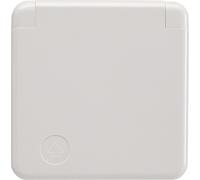 Berker 421109 Prise SCHUKO avec plaque de recouvrement et couvercle rabattable blanc polaire, brillant wg Up IP44