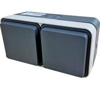 Berker Prise SCHUKO en saillie 2x 47753525 horizontale grise avec couvercles rabattables