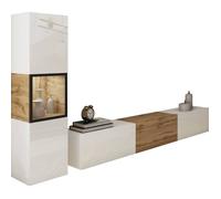 Berlin Ensemble meuble de salon, Module TV 180 cm et Colonne haute, Blanc + Wotan LED