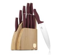 Berlinger Haus 10-Piece Knife Set with Bamboo Holder, Stainless Steel, Ergonomic Handle, Bordeaux Colour, Includes Chef, Bread, Santoku, Utility, Paring, Steak Knives