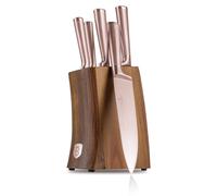 Berlinger Haus 6-Piece Knife Set with Acacia Wood Holder, Stainless Steel, Chef Knife 20 cm, Elegant Design, Rose Gold Colour, Hand-Sharpened, Finger Protection