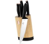 Berlinger Haus 6-Piece Knife Set with Bamboo Bolster, Stainless Steel, Chef Knife 20 cm, Elegant Design Black/Pink Gold, Ergonomic Handle, Finger Protection