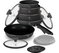 Berlinger Haus - Batterie de cuisine 13 pièces comprenant des casseroles et poêles antiadhésives en aluminium, batterie de cuisine à induction, peu encombrante, poignée ergonomique, collection Anthrac