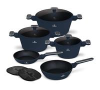 Batterie de cuisine antiadhsive Berlinger Haus, aluminium forg, induction, 10 pices, TitanPro, bleu mat, poigne ergonomique, collection Deep Sea