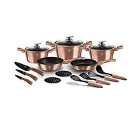 Berlinger Haus, Batterie de Cuisine de 17 Pièces, Collection Rose Gold, revêtement en marbre antiadhésif à 3 couches, Poignée de touche souple ergonomique, Pour tous feux