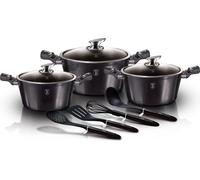 Berlinger Haus Carbon Pro Set de 10 casseroles à induction en aluminium anti-adhésif 3 casseroles Couvercle en verre Gris