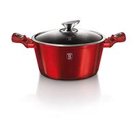 Berlinger Haus, Casserole avec couvercle, 24 cm, Poignée de touche souple ergonomique, Collection Burgundy, revêtement en marbre antiadhésif à 3 couches, Convient à tous types de plaques de cuisson