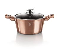 Berlinger Haus, Casserole avec couvercle, 28 cm, Collection Rose Gold, revêtement en marbre antiadhésif à 3 couches, Poignée de touche souple ergonomique, Pour tous feux