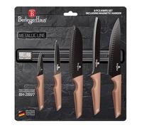 Berlinger Haus Lot de 6 couteaux avec support magnétique, couteaux de cuisine en acier inoxydable avec revêtement antiadhésif et poignées douces au toucher, couleur or rose métallisé