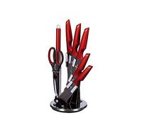 Berlinger Haus, Set de Couteaux de Cuisine Haut de Gamme, 8 Pièces avec un support en acrylique, couleur burgundy, en acier inoxydable avec revêtement noir antiadhésif, Collection Burgundy