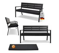 Berlinlodge Banc de Jardin Mallorca avec Coussin, Effet Bois, Plastique & métal, 3 Places, Exterieur, Pas Cher, HxLxP 77 x 128 x 44 cm, Noir, Solide Banquette d'Extérieur, Meuble de Terrasse, Parc