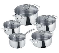 Berndes b.urban batterie de cuisine inox 5 pièces avec couvercles en verre, casseroles 16/20/24, faitout, casserole à manche