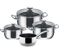 Berndes Injoy Special Edition Set de casseroles, 7-pièces, Set de casseroles, Casserole avec couvercle en verre, Casserole à manche, Antiadhésif, Acier inoxydable, Argent / Noir, 063101