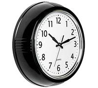 Bernhard Products Black Wall Clock Retro Silent Non Ticking 9.5 inch Round Battery Operated Quality Quartz Easy to Read for Home Kitchen Office Classroom School Clocks Sweep Movement Vintage Décor