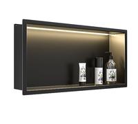 Bernkot Douche Murale en Acier Inoxydable avec LED, étagère de Douche encastrée, Double Couche, Niche de Salle de Bain, 60 cm x 30 cm, Pas de carrelage nécessaire, Noir