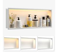 Bernkot Douche murale en acier inoxydable avec LED, niche de douche avec éclairage pour rangement de salle de bain, niche encastrée avec réglage de la température de couleur pour rangement de salle de